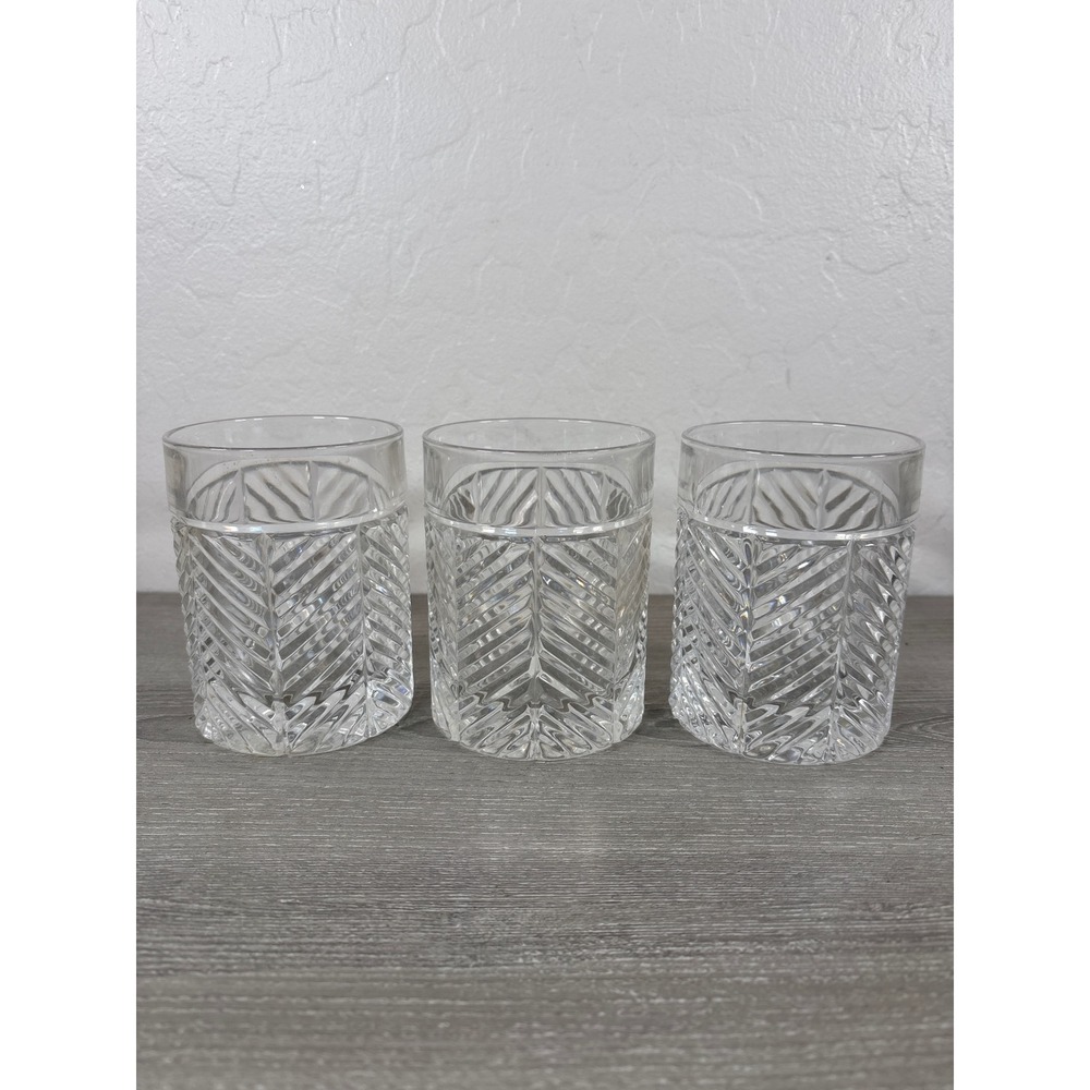 Ralph Lauren Crystal Herringbone Double Old Fashioned 4 1/8" Glasses ~ Set of 3